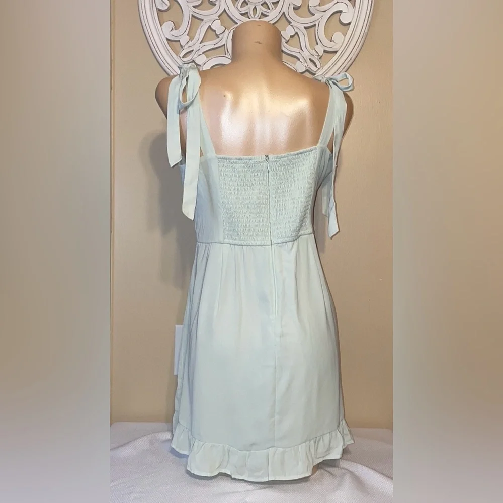 Abercrombie & Fitch women’s dress large mini tie shoulder green flowy empire - Picture 5 of 9